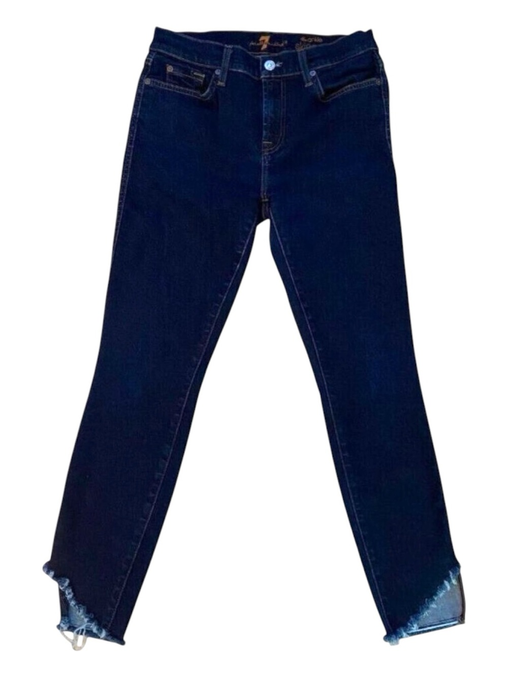 7 For All Mankind Ankle Skinny Jeans Womens size 29 dark Blue Denim Raw Hem
